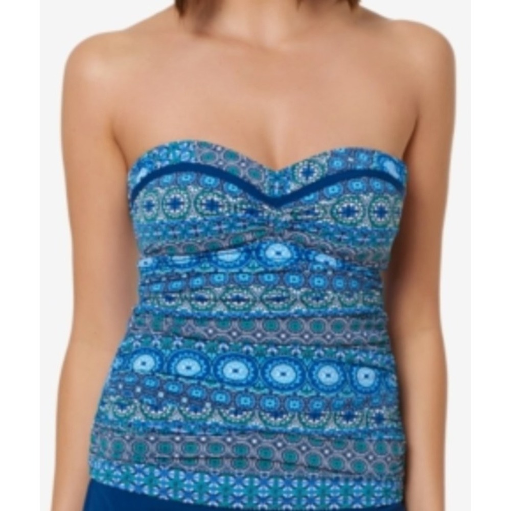 NWT Rod Beatty Into the Bleu 4 Bandeau Halter Top Medallion Tankini Blue 132384